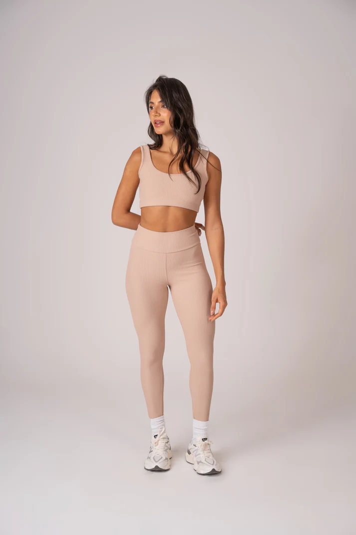 Conjunto Legging e Top Alças Retas Beige