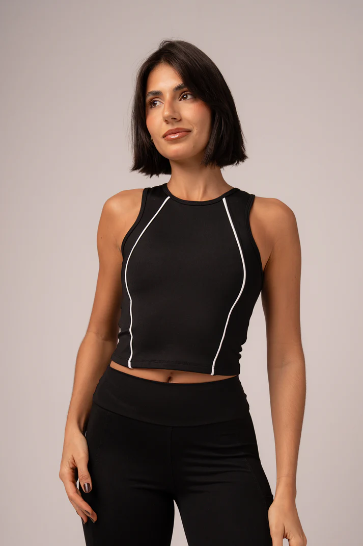 Conjunto Legging bolsos e Top Alongado Preto - Imagem 2