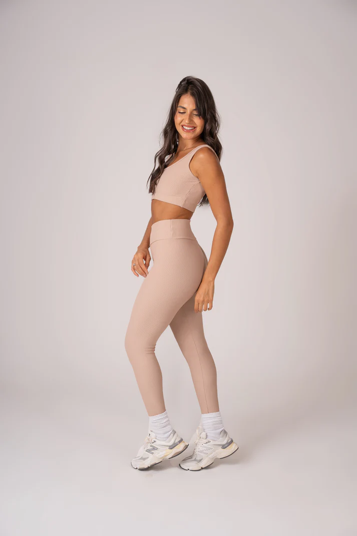 Conjunto Legging e Top Alças Retas Beige - Imagem 3