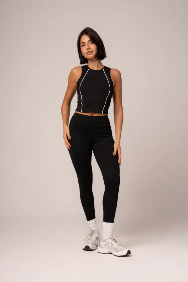 Conjunto Legging bolsos e Top Alongado Preto